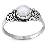 Rainbow Moonstone Spiral Silver Ring - r516